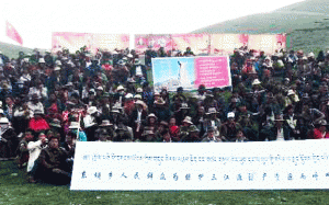 A section of the protesters calling for a halt to coal mining in Qinghai province's Nangchen county, Aug 6, 2014. Photo courtesy of an RFA listener